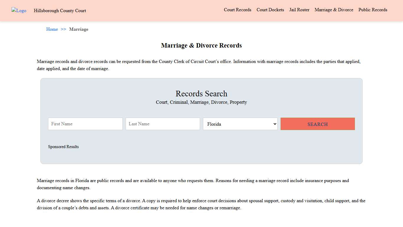 Marriage & Divorce Records Hillsborough County Court